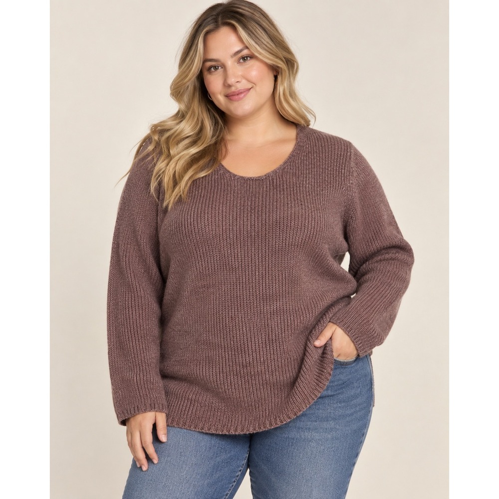 Soft Surroundings Mauve Brown Wool Alpaca Blend Scoop Neck Sweater 1X 54975
